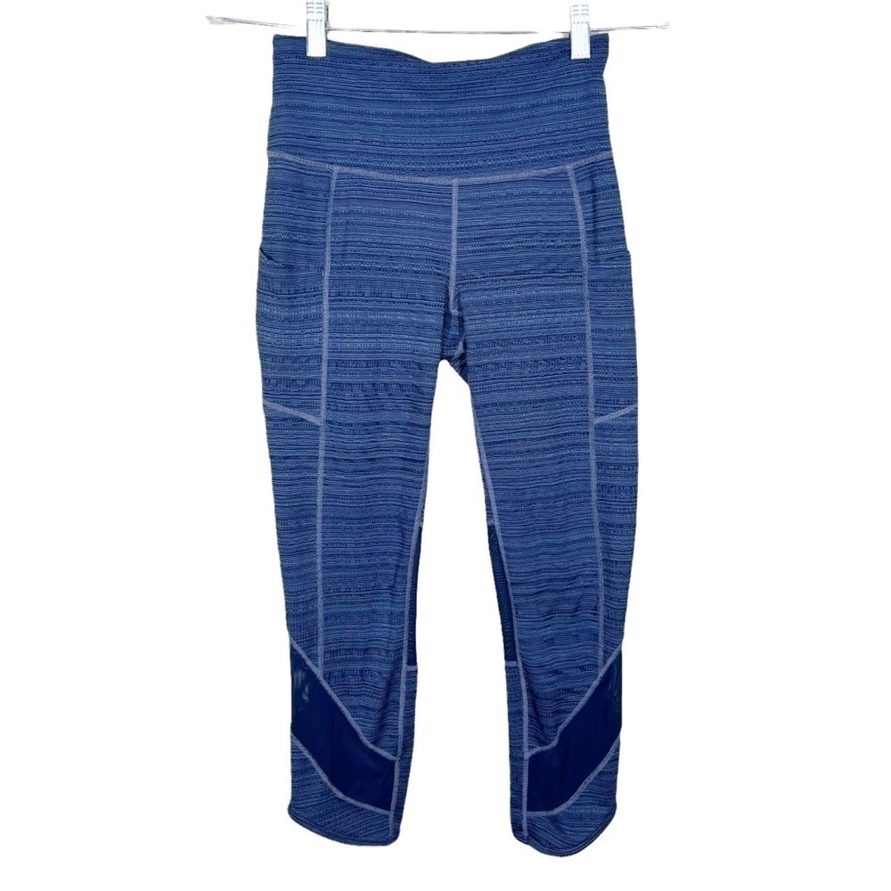 Athleta Mesh Chat to Town Cropped Blue Leggings Running Workout Womens XS